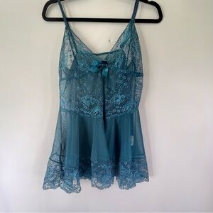 SHEIN Teal Lace Chemise XL Sexy Whimsigoth Dark Coquette Vamp Romantic Babydoll